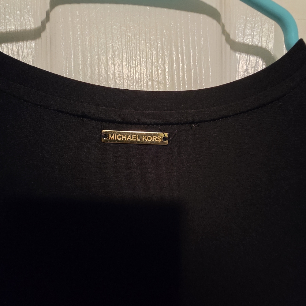 Michael Kors Black Stretch Distressed Shoulder Shift Dress Medium - Picture 7 of 7